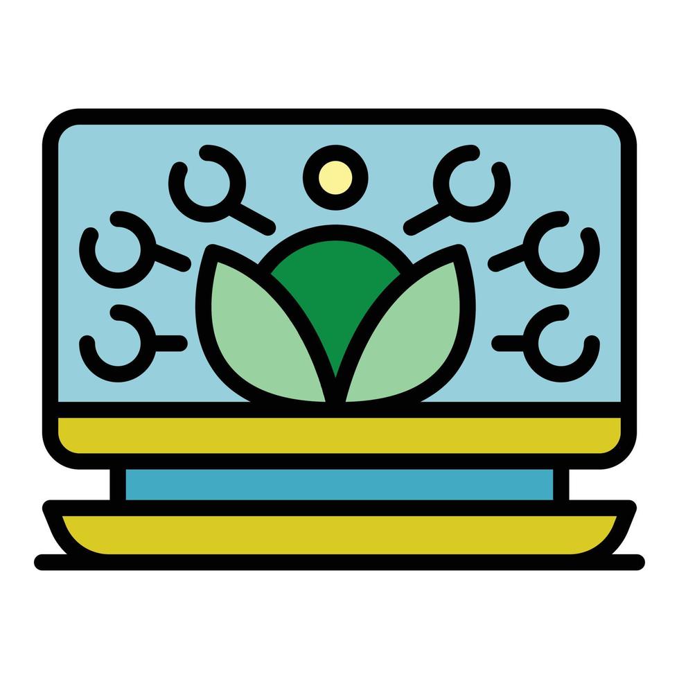 Laptop plant grow control icon color outline vector