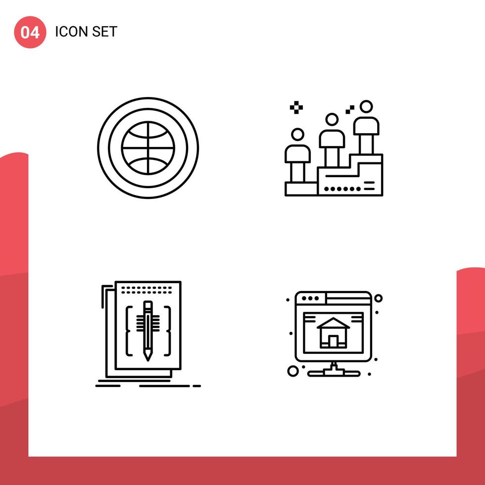 Pictogram Set of 4 Simple Filledline Flat Colors of globe code user podium race editor Editable Vector Design Elements