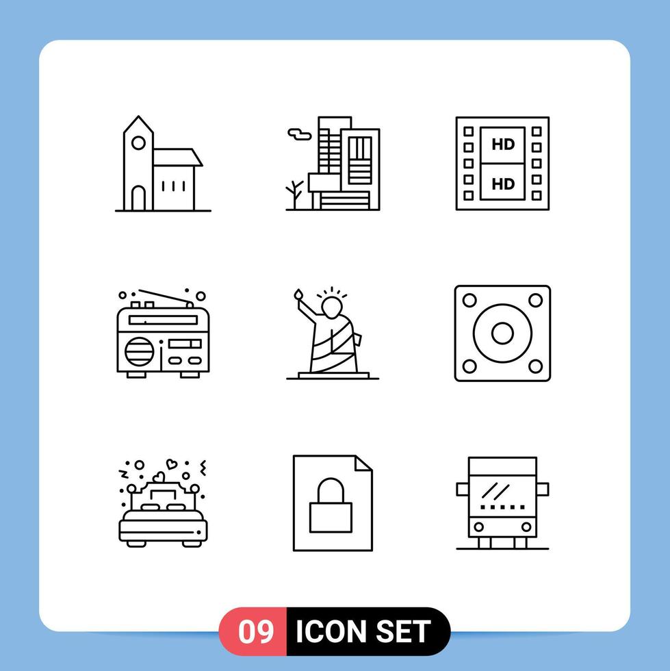 Set of 9 Commercial Outlines pack for liberty radio estate news multimedia Editable Vector Design Elements
