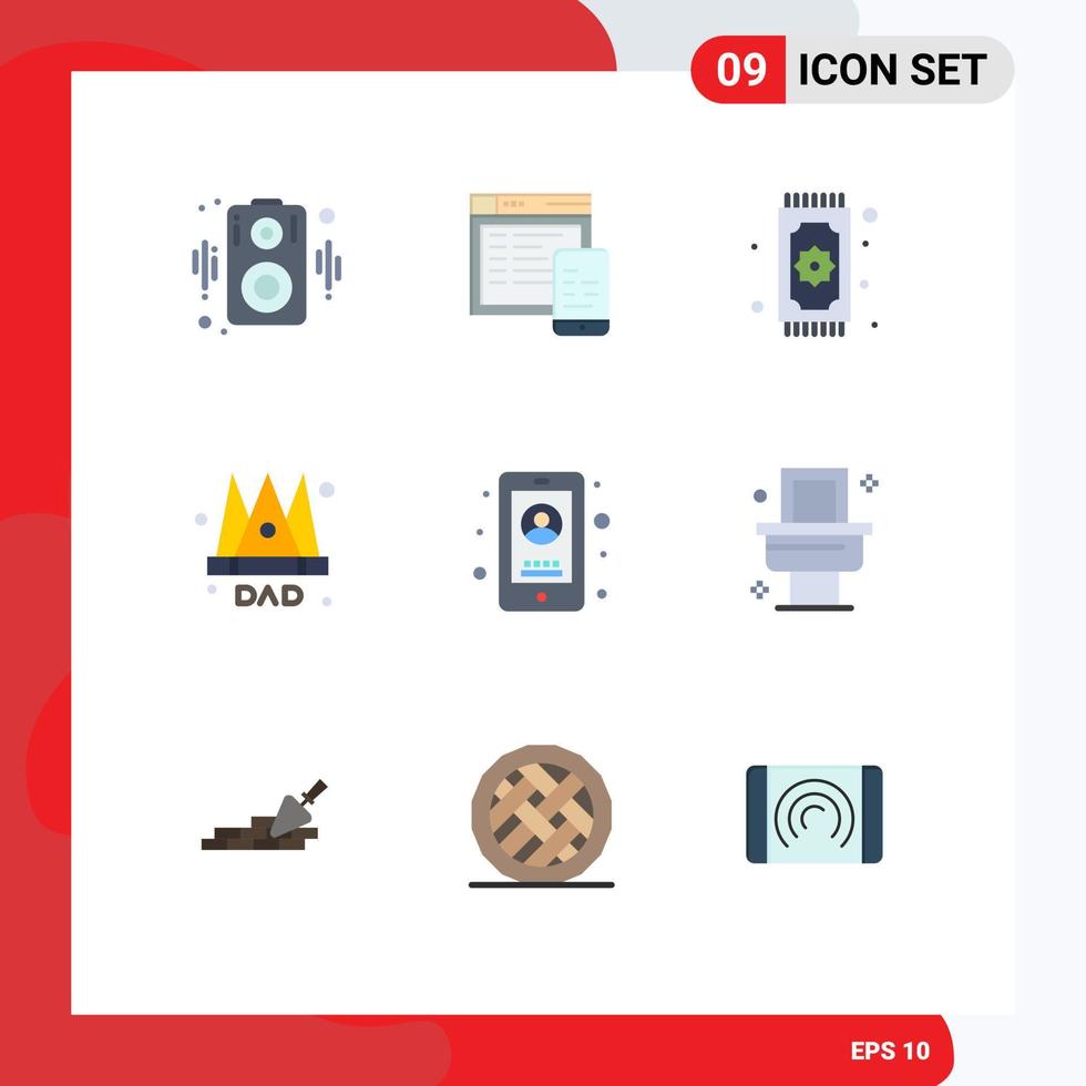 conjunto de 9 iconos de ui modernos símbolos signos para móvil rey orar padre corona elementos de diseño vectorial editables vector