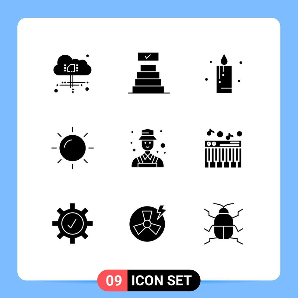 Set of 9 Vector Solid Glyphs on Grid for piano detect holiday user avatar Editable Vector Design Elements