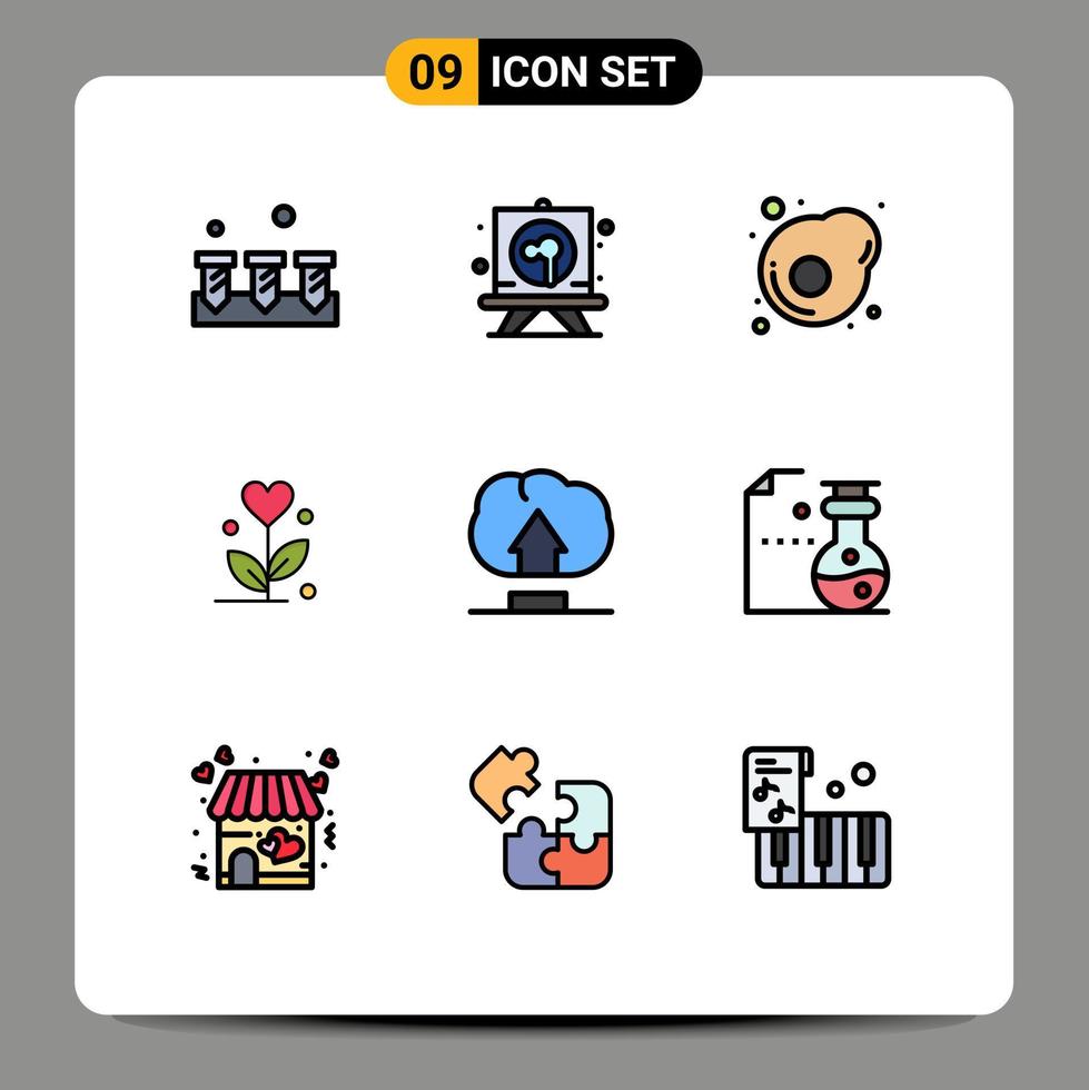 Mobile Interface Filledline Flat Color Set of 9 Pictograms of user interface breakfast heart flower Editable Vector Design Elements
