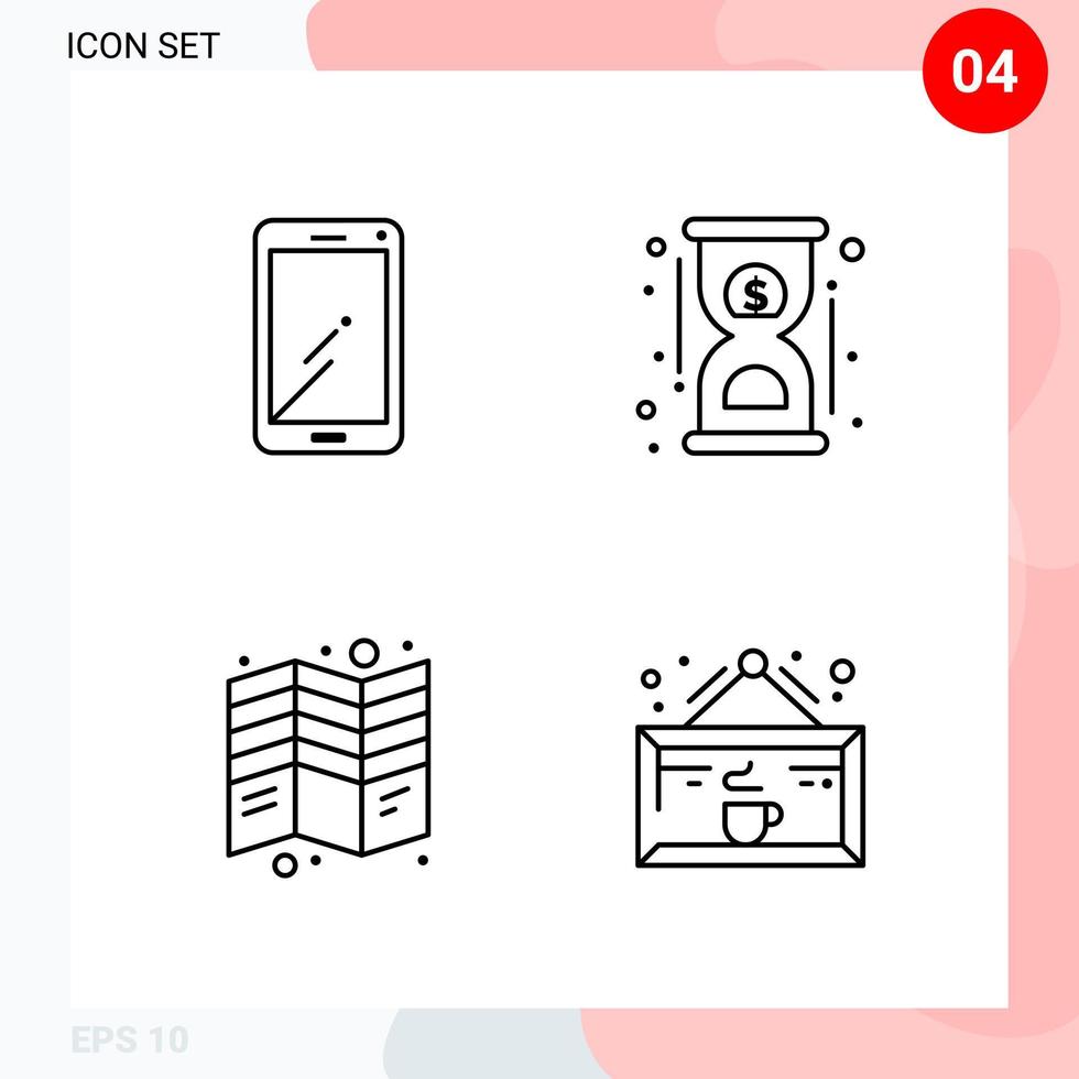 Vector Pack of 4 Icons in Line Style Creative Outline Pack isolated on White Background for Web and Mobile Creative Black Icon vector background