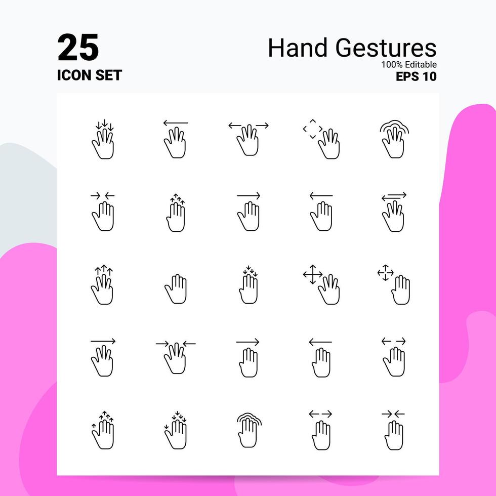 25 conjunto de iconos de gestos con las manos 100 archivos eps 10 editables concepto de logotipo de empresa ideas diseño de icono de línea vector