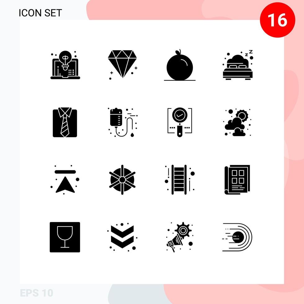 Solid Glyph Pack of 16 Universal Symbols of bag father orange dad bed Editable Vector Design Elements
