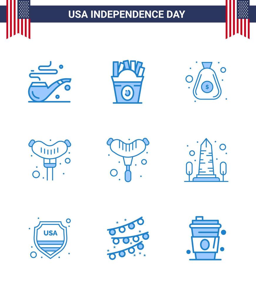 Big Pack of 9 USA Happy Independence Day USA Vector Blues and Editable Symbols of usa monument money landmark frankfurter Editable USA Day Vector Design Elements