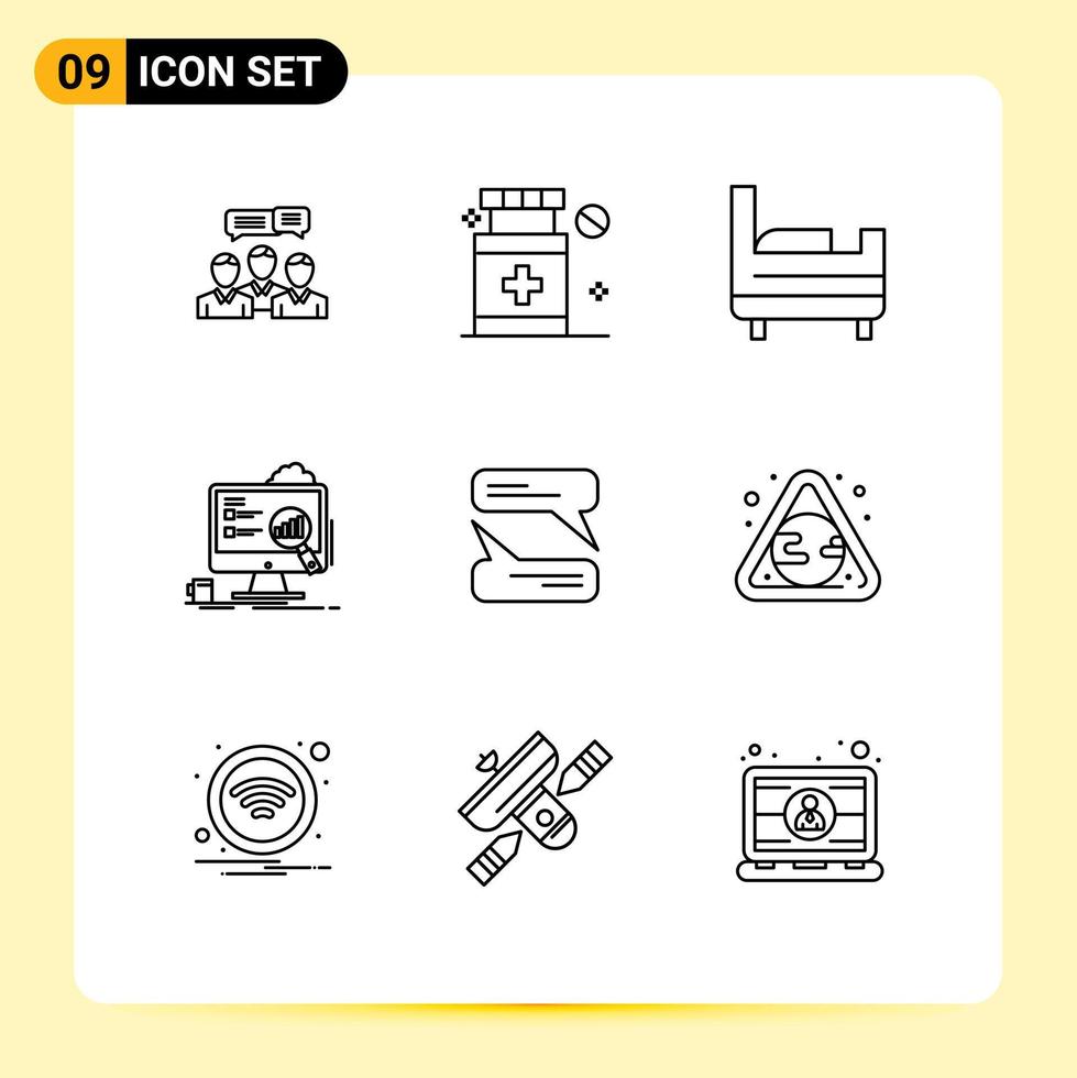 Modern Set of 9 Outlines Pictograph of messaging statistics medical laptop board Editable Vector Design Elements