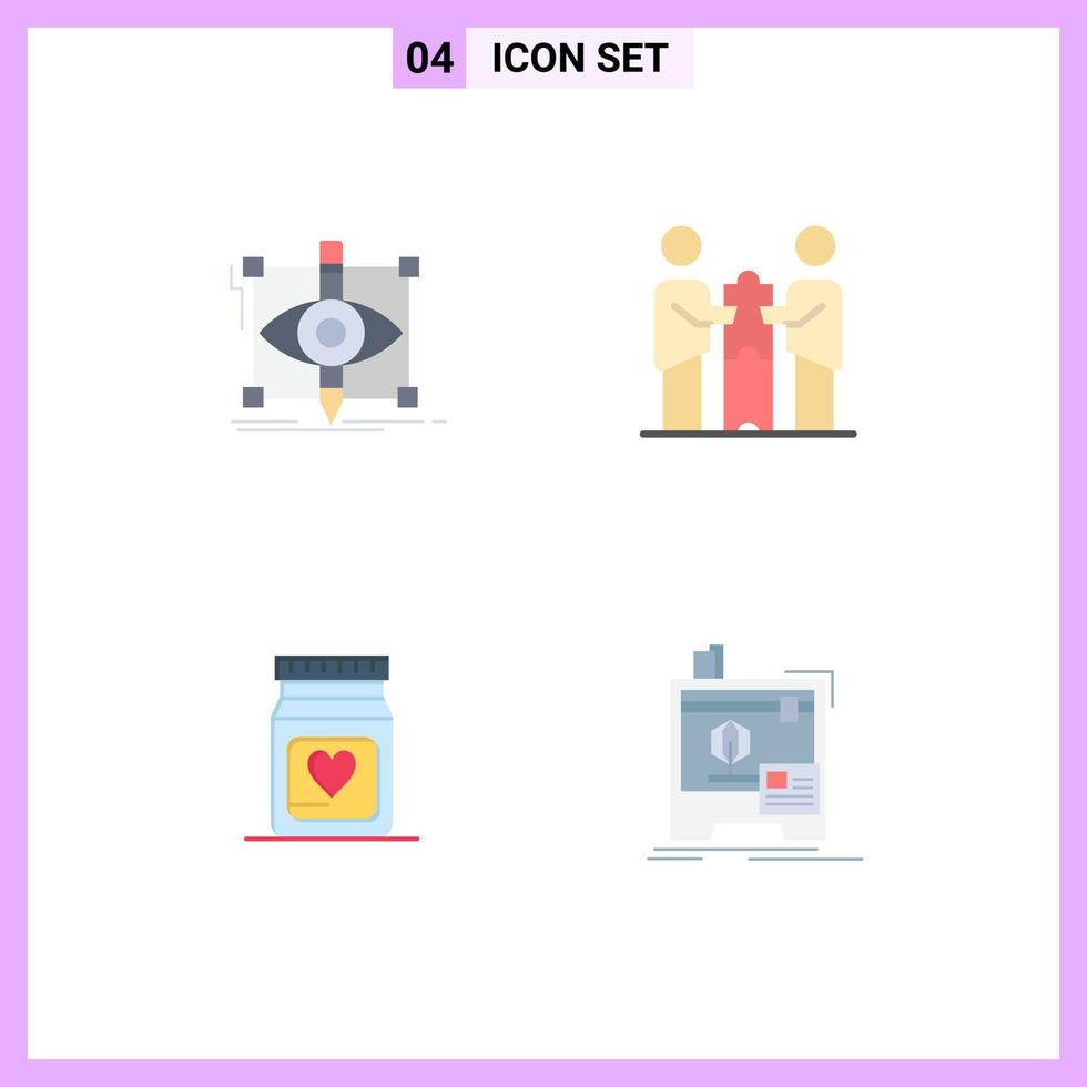 Modern Set of 4 Flat Icons Pictograph of design partnership sketching business love Editable Vector Design Elements