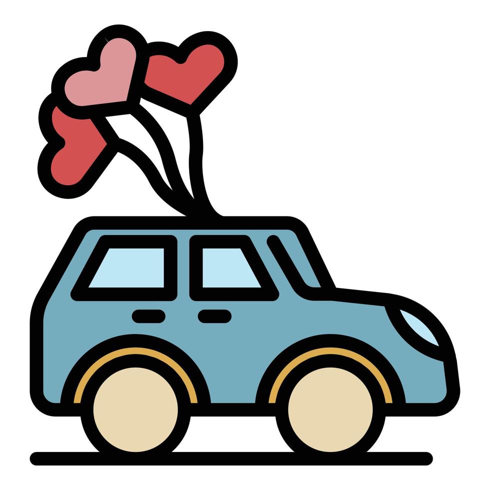 vector de contorno de color de icono de coche de ceremonia de boda