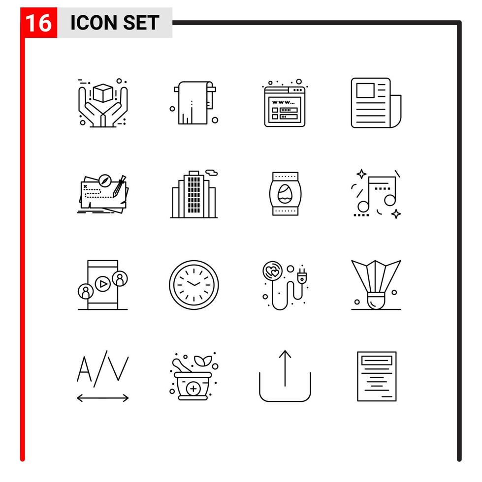 Outline Pack of 16 Universal Symbols of map text sheet towel text document Editable Vector Design Elements