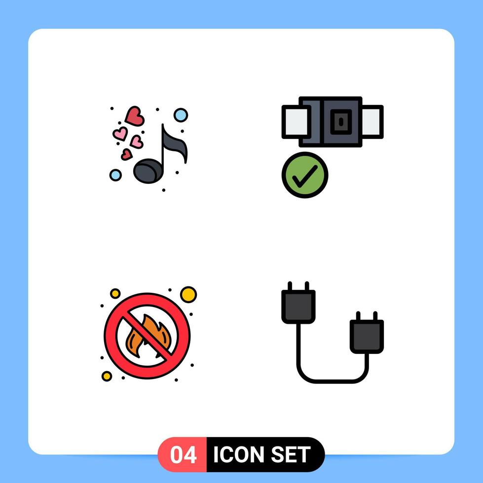 Group of 4 Filledline Flat Colors Signs and Symbols for love no valentines safety computers Editable Vector Design Elements