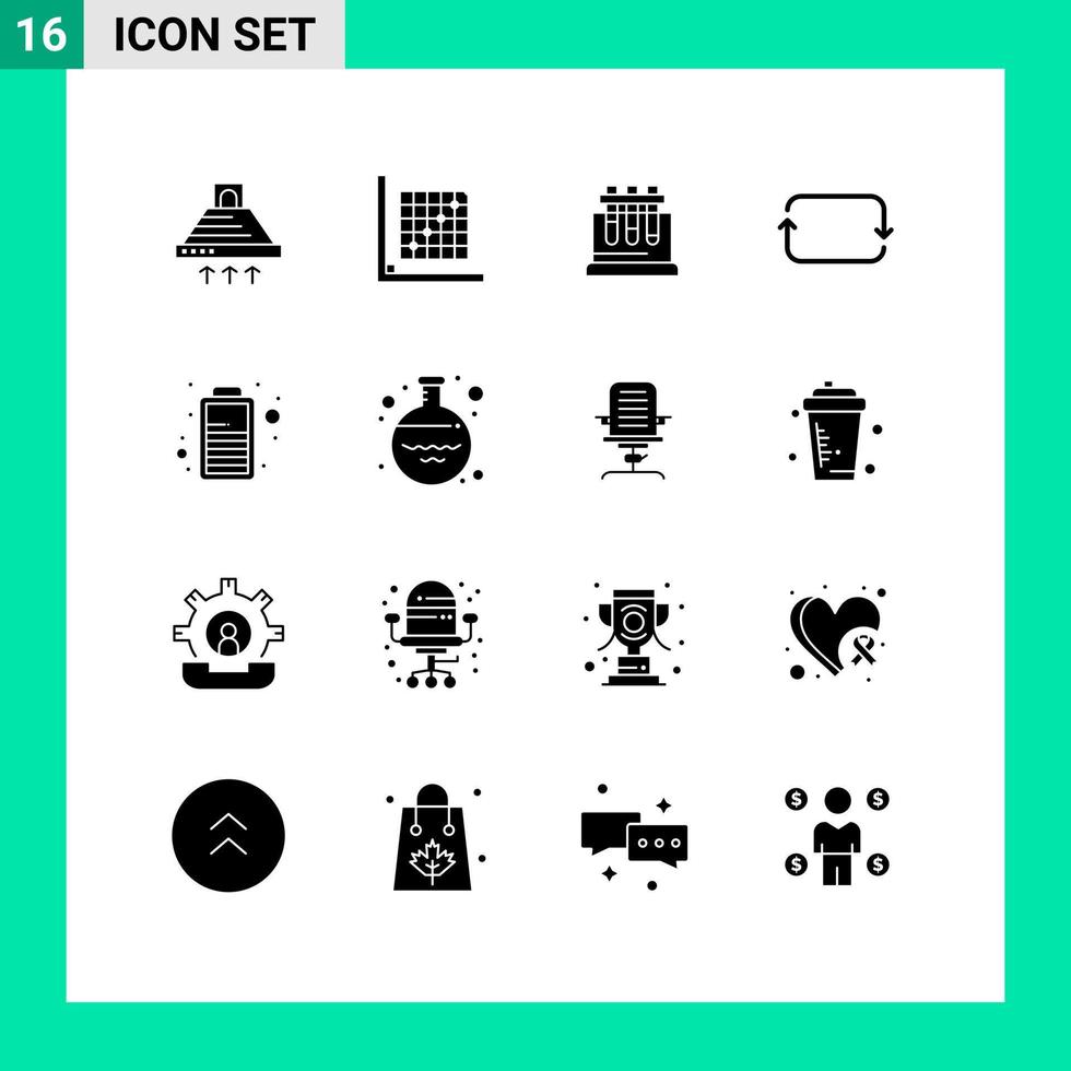 Mobile Interface Solid Glyph Set of 16 Pictograms of sets front form back chemistry Editable Vector Design Elements