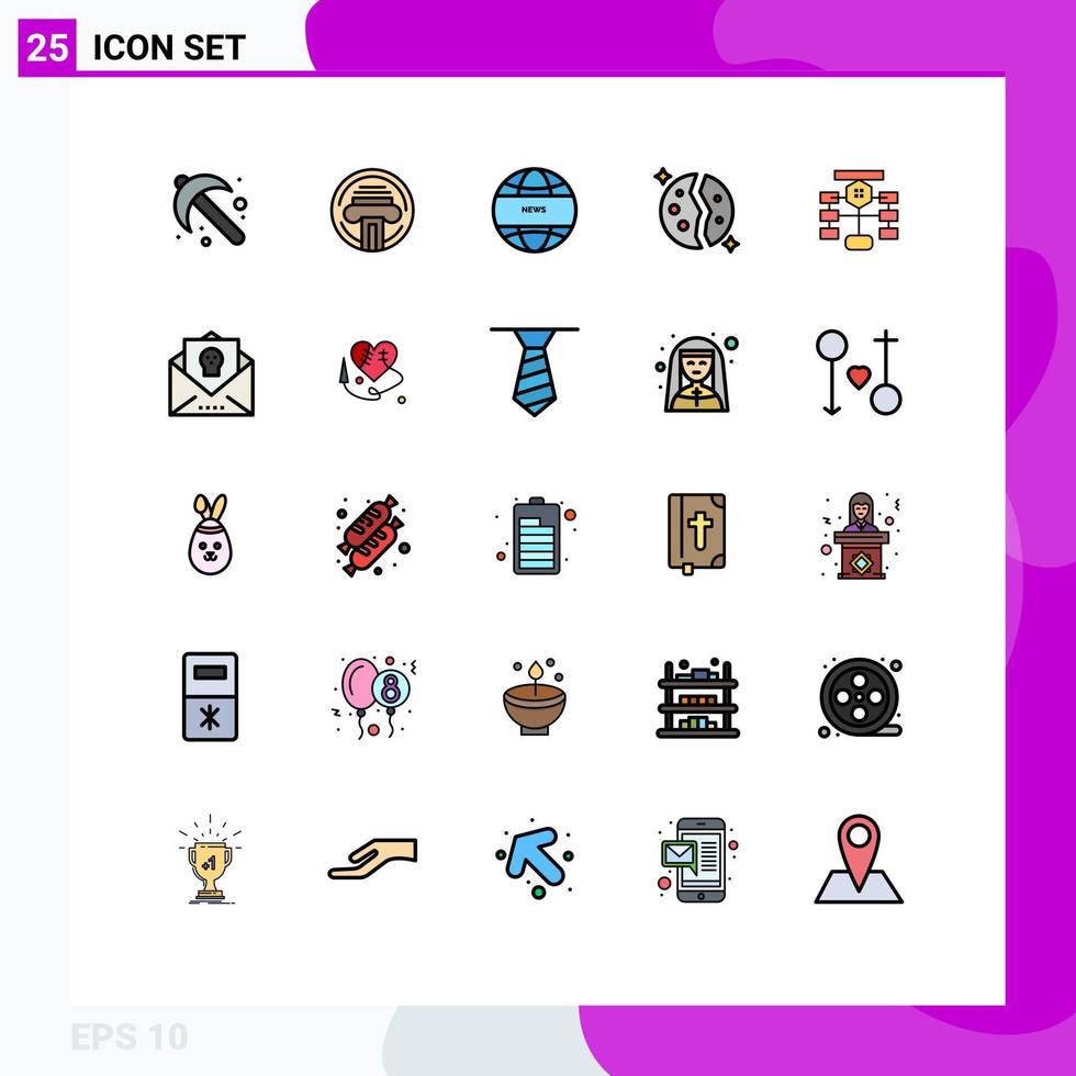 Set of 25 Modern UI Icons Symbols Signs for flow space global communication planet destroyed Editable Vector Design Elements