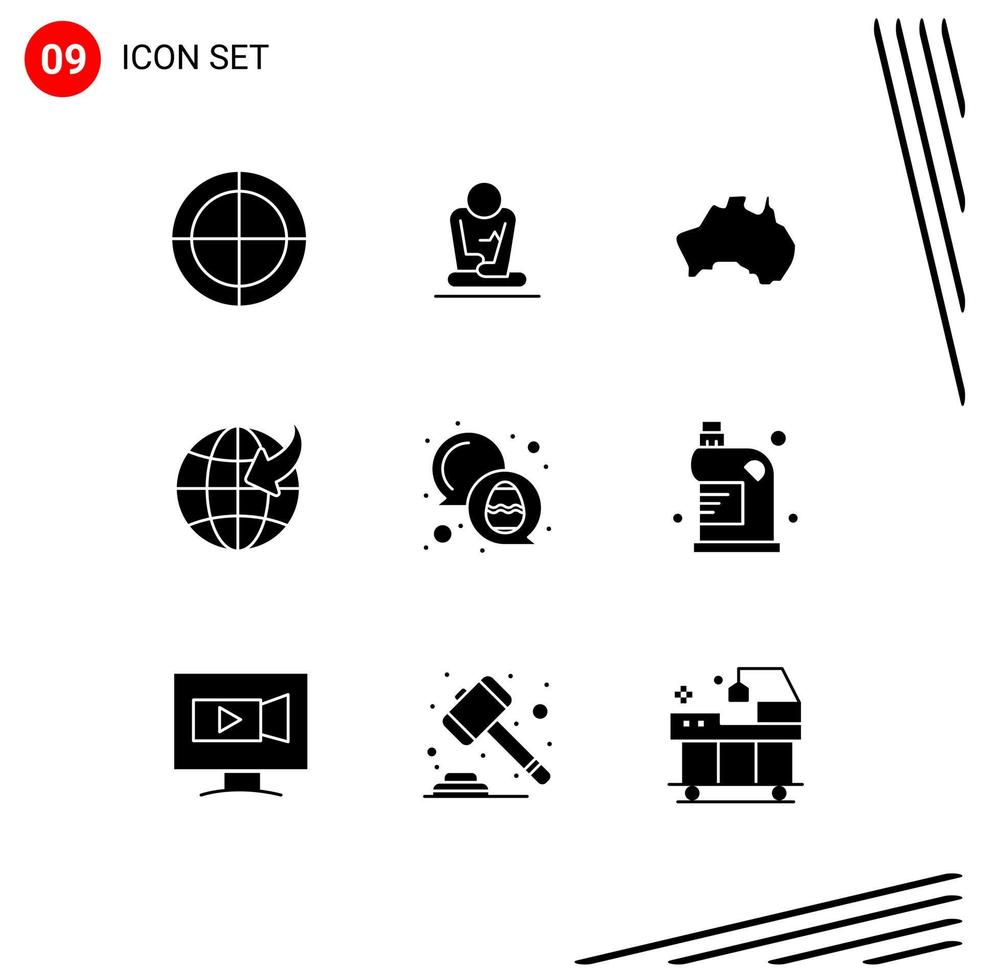 Solid Glyph Pack of 9 Universal Symbols of color travel australian globe travel Editable Vector Design Elements