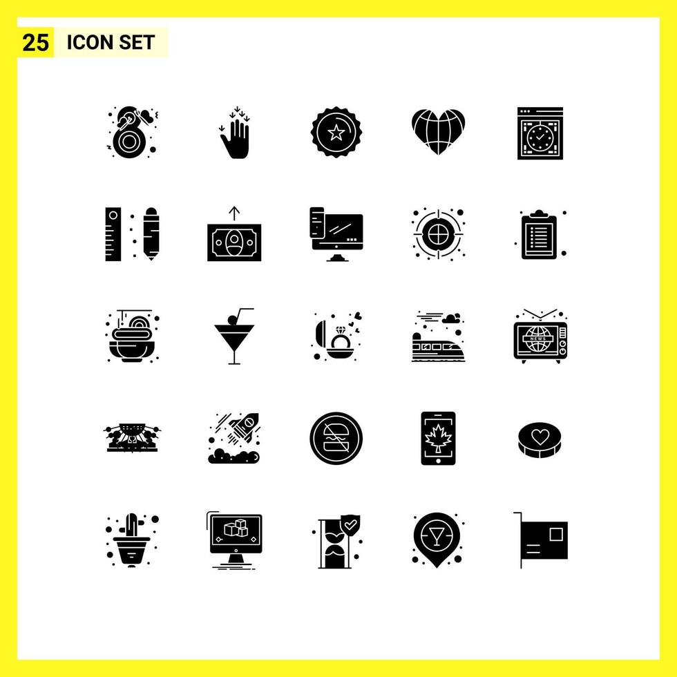 Modern Set of 25 Solid Glyphs and symbols such as globe like down love shop Editable Vector Design Elements