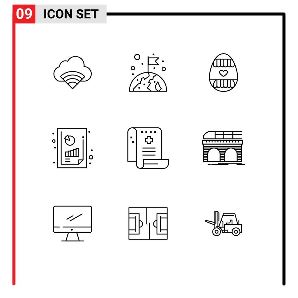 Set of 9 Modern UI Icons Symbols Signs for history graph analysis easter egg financial report business productivity report Editable Vector Design Elements