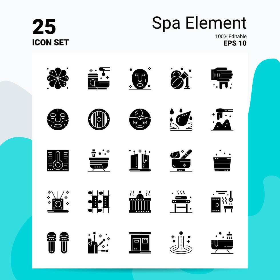 25 conjunto de iconos de elementos de spa 100 archivos editables eps 10 ideas de concepto de logotipo de empresa diseño de icono de glifo sólido vector
