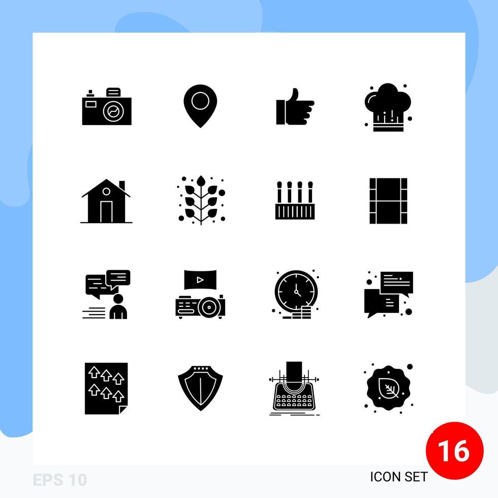 Solid Glyph Pack of 16 Universal Symbols of family chimney vote building kitchen Editable Vector Design Elements