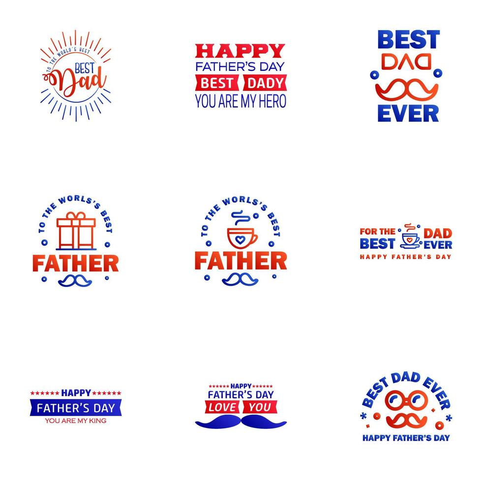 HAPPY FATHERS DAY 9 Blue and red HOLIDAY HAND LETTERING VECTOR HAND LETTERING GREETING TYPOGRAPHY Editable Vector Design Elements