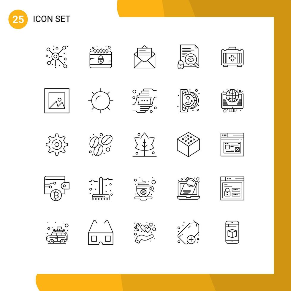 Modern Set of 25 Lines and symbols such as bag surveillance email security file Editable Vector Design Elements
