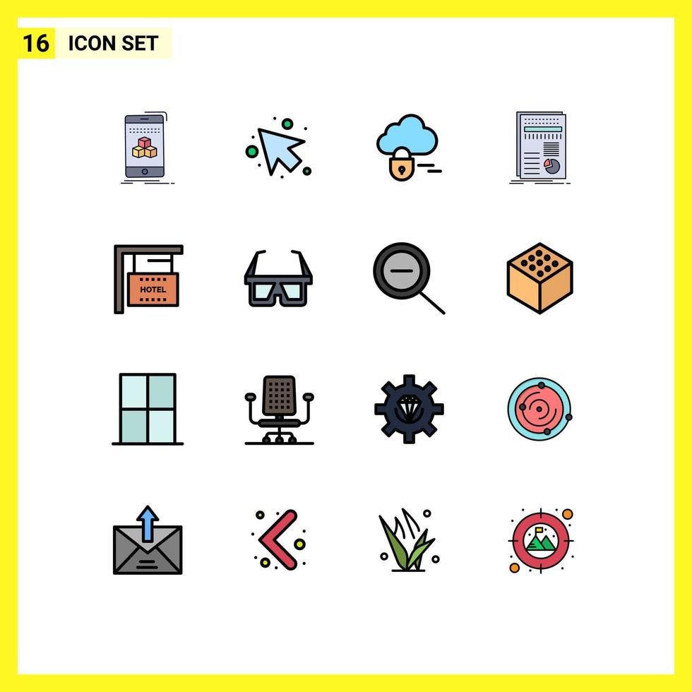 Modern Set of 16 Flat Color Filled Lines and symbols such as holiday board lock statistics finance Editable Creative Vector Design Elements