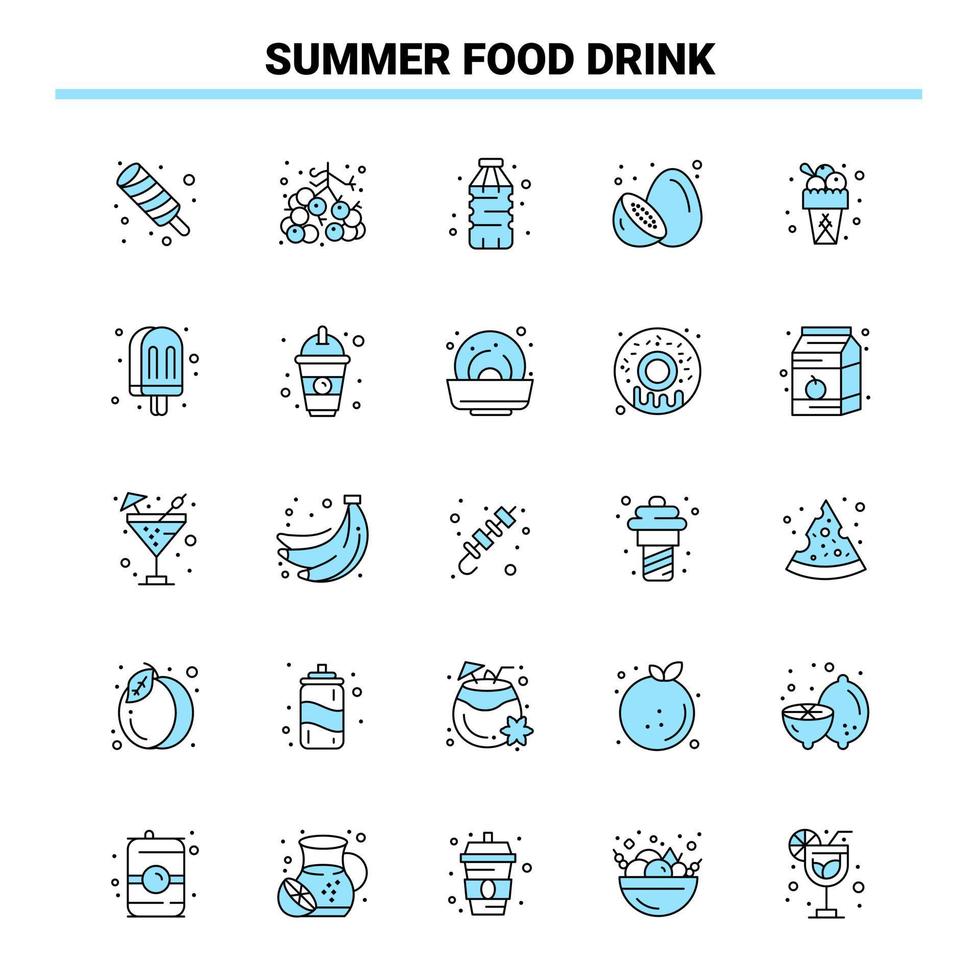 25 Summer Food Drink Black and Blue icon Set Creative Icon Design and logo template Creative Black Icon vector background