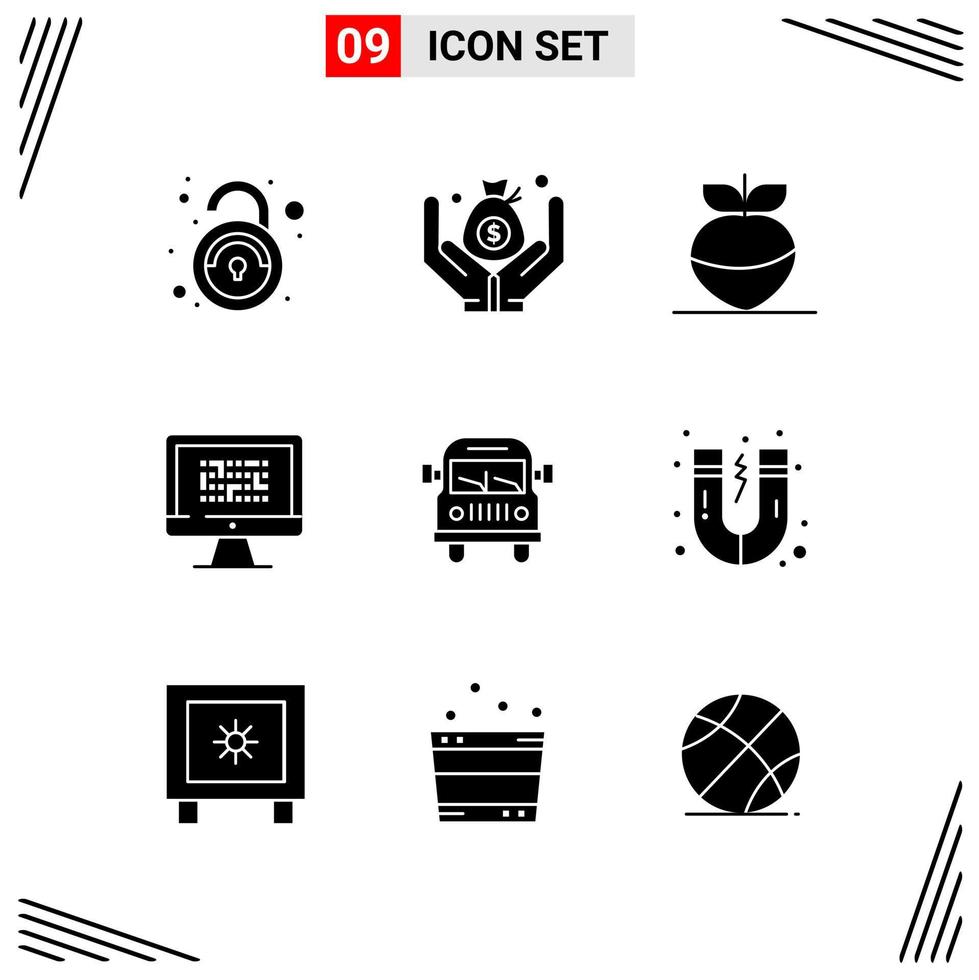 9 iconos estilo sólido cuadrícula basada en símbolos de glifos creativos para el diseño de sitios web signos de iconos sólidos simples aislados en fondo blanco 9 conjunto de iconos fondo de vector de icono negro creativo