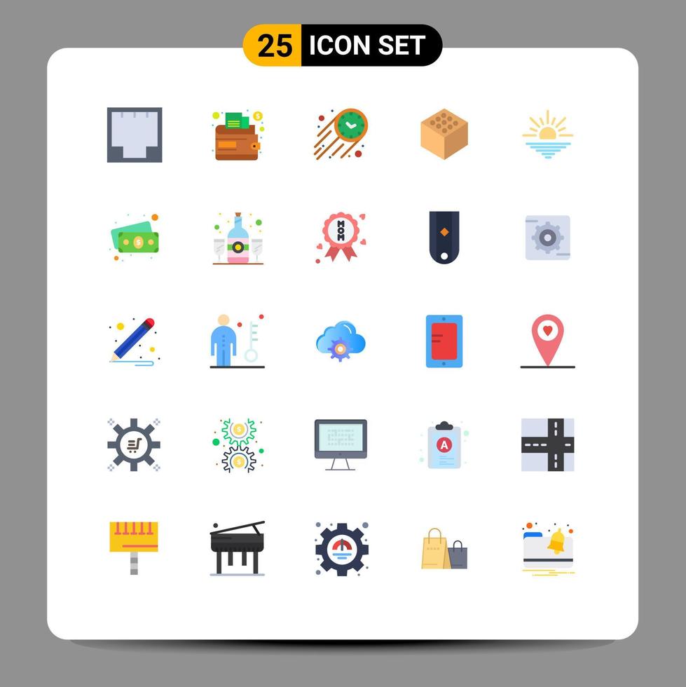 Pack of 25 creative Flat Colors of open light fast sun cube Editable Vector Design Elements