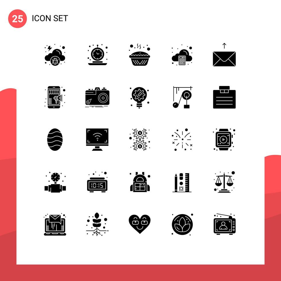 Pictogram Set of 25 Simple Solid Glyphs of tax arithmetic time accounting pie Editable Vector Design Elements