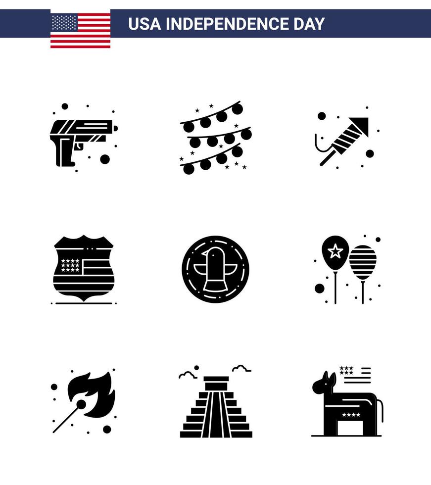 Set of 9 USA Day Icons American Symbols Independence Day Signs for celebration american religion security sign Editable USA Day Vector Design Elements