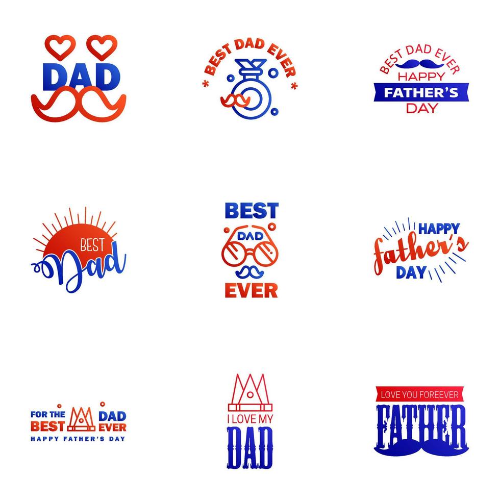 Happy fathers day 9 Blue and red Lettering happy fathers day Editable Vector Design Elements