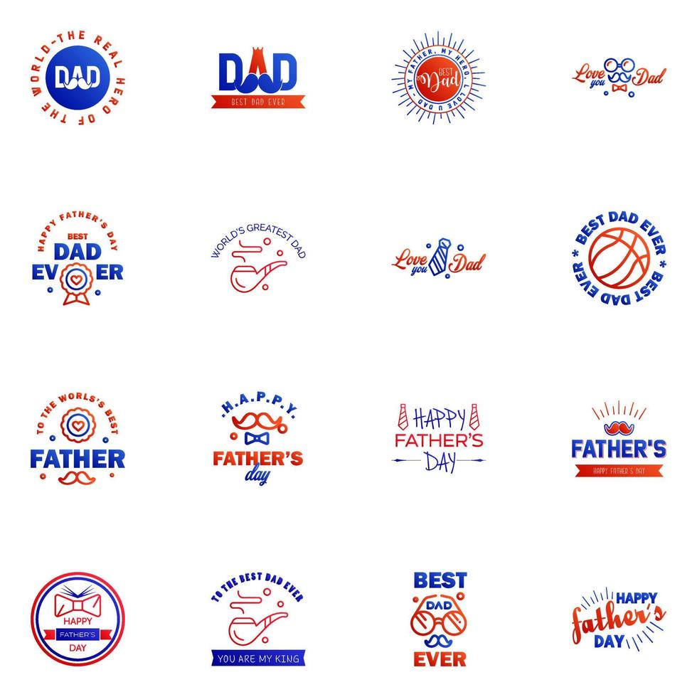 Set of fathers day 16 Blue and red design elements Editable Vector Design Elements