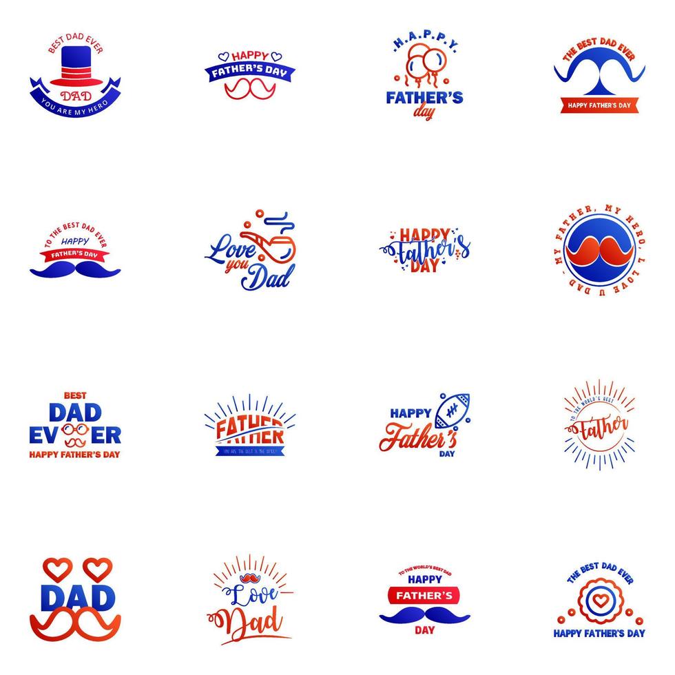 Set of fathers day 16 Blue and red design elements Editable Vector Design Elements