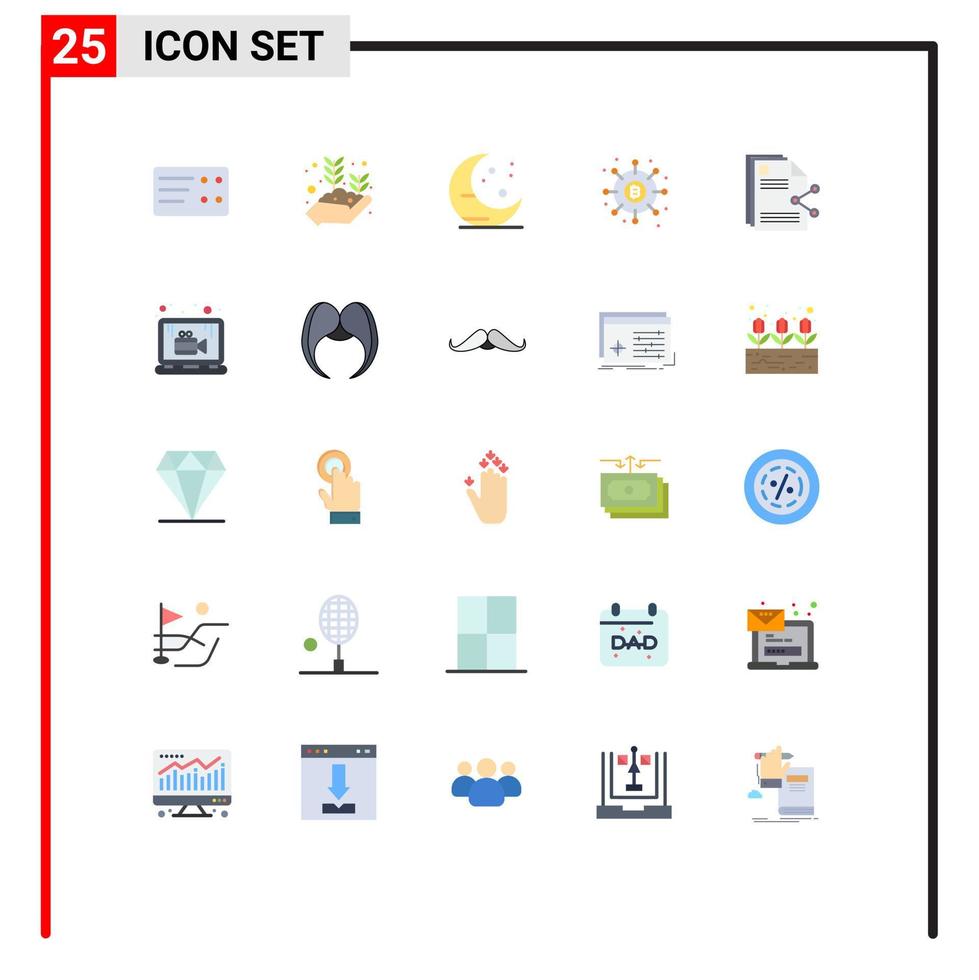User Interface Pack of 25 Basic Flat Colors of sharing content moon payments finance Editable Vector Design Elements