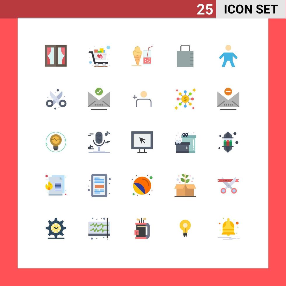 Group of 25 Modern Flat Colors Set for child protect trolley lock pad juice Editable Vector Design Elements