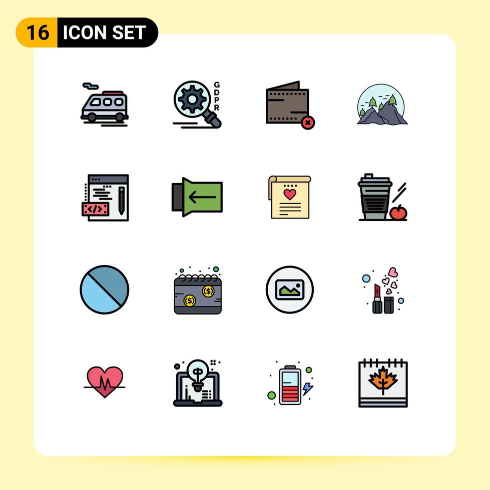 Set of 16 Modern UI Icons Symbols Signs for programming sun e mountain landscape Editable Creative Vector Design Elements