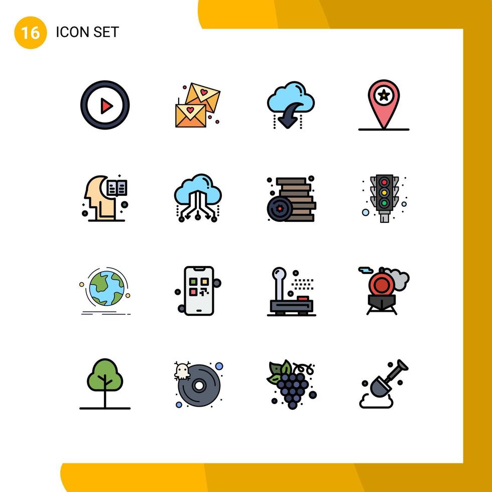 Pack of 16 Modern Flat Color Filled Lines Signs and Symbols for Web Print Media such as education soldier cloud placeholder army Editable Creative Vector Design Elements