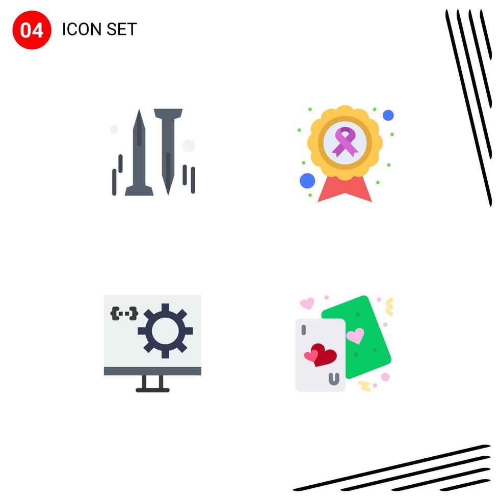 Group of 4 Modern Flat Icons Set for nail computer awareness ribbon cause development Editable Vector Design Elements