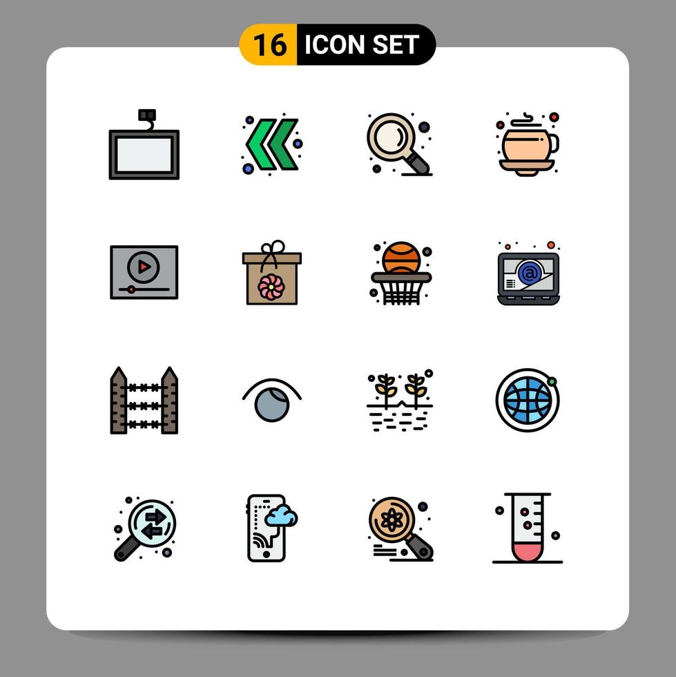 conjunto de pictogramas de 16 líneas simples llenas de color plano de caja marketing zoom elementos de diseño de vectores creativos editables de video en línea