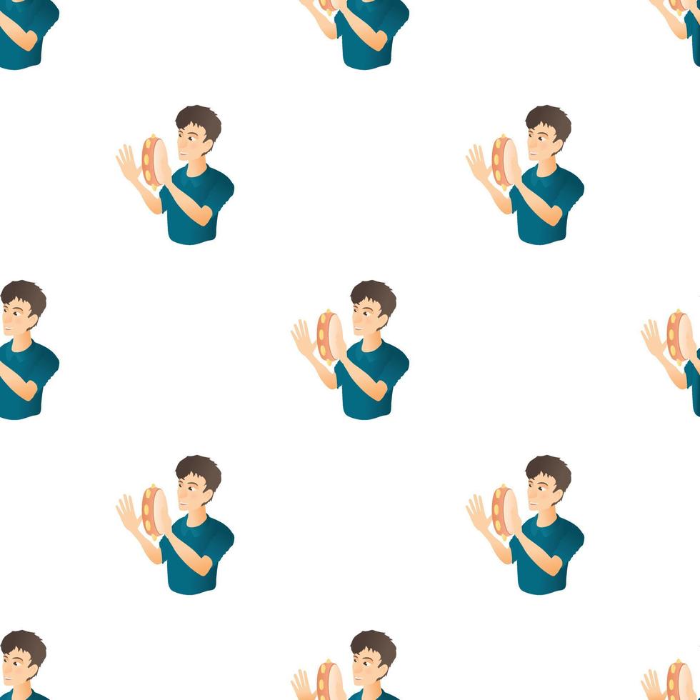 Man plays on tambourine pattern seamless vector