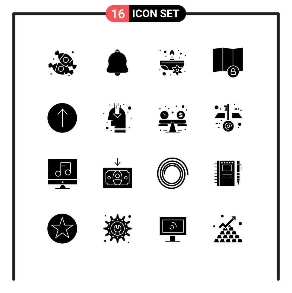 grupo de símbolos de iconos universales de 16 glifos sólidos modernos de flecha hacia arriba ubicación de mapa aromático elementos de diseño de vectores editables