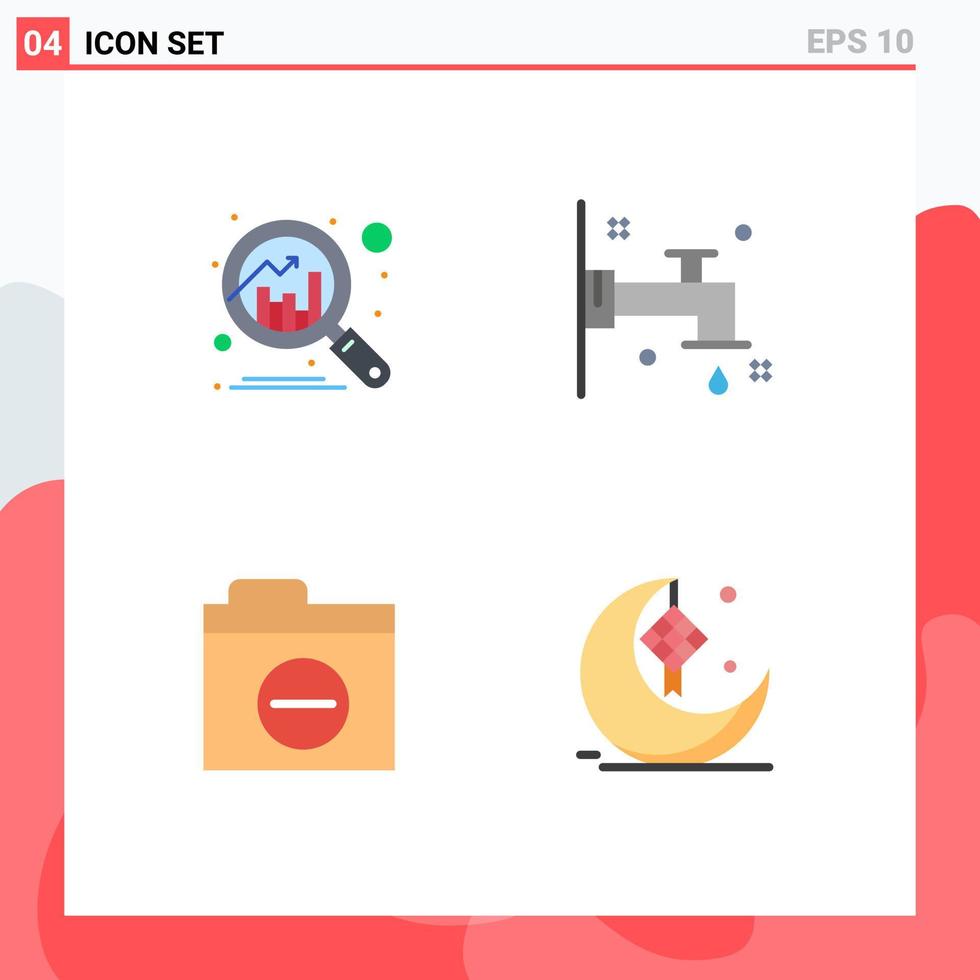 4 Flat Icon concept for Websites Mobile and Apps analytics error faucet folder cresent Editable Vector Design Elements