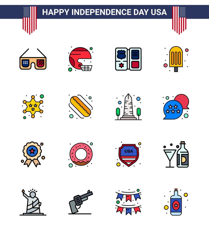 Pack of 16 creative USA Independence Day related Flat Filled Lines of badge food state cream american Editable USA Day Vector Design Elements