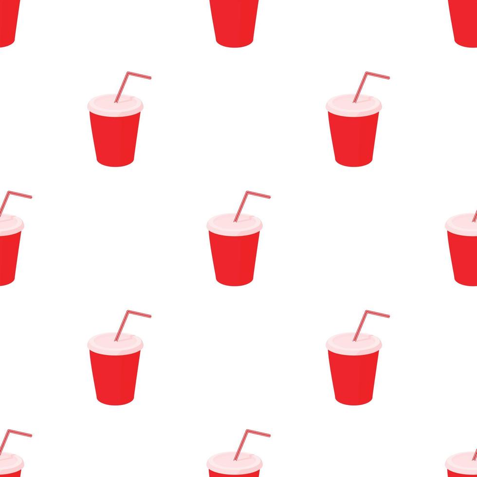 Red paper cup with straw pattern seamless vector