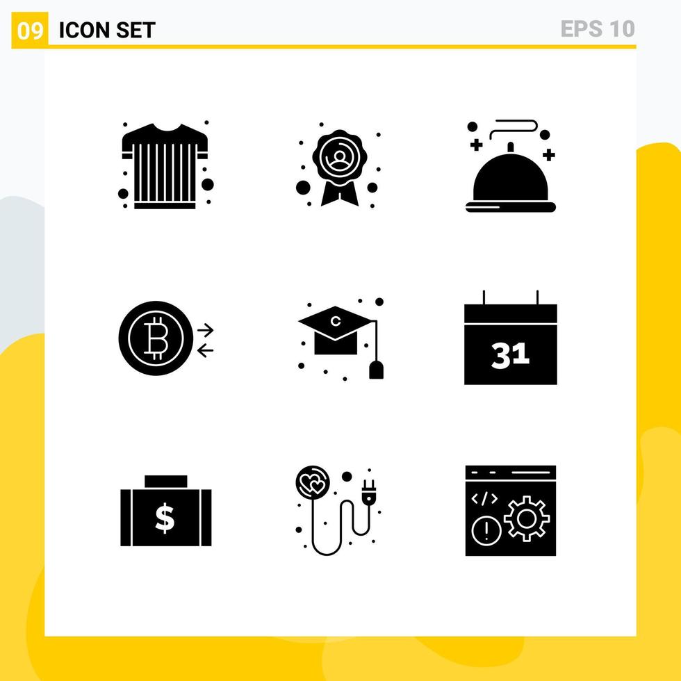 Pictogram Set of 9 Simple Solid Glyphs of study graduation restaurant education money Editable Vector Design Elements