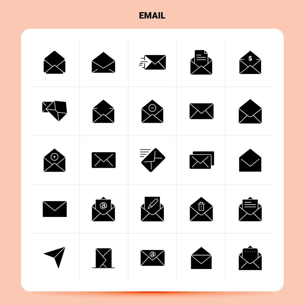 Solid 25 Email Icon set Vector Glyph Style Design Black Icons Set Web and Mobile Business ideas design Vector Illustration