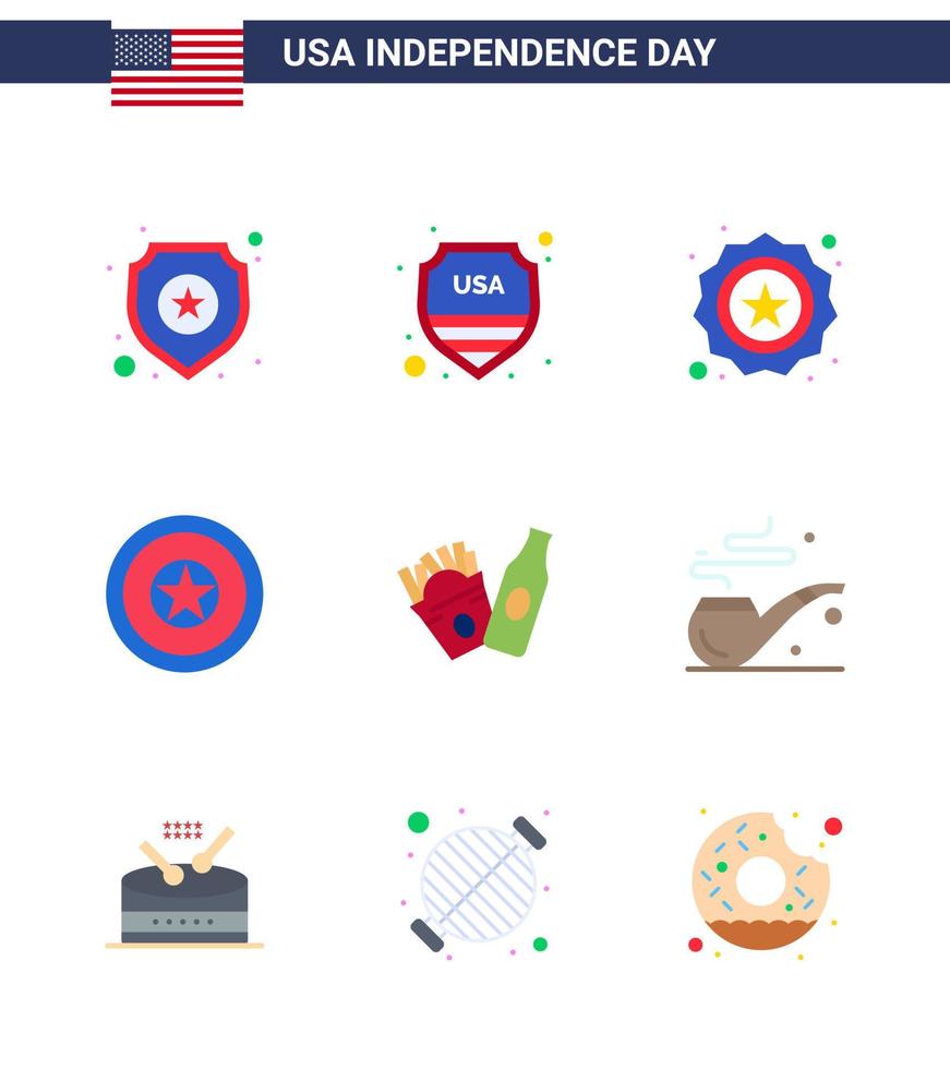 Big Pack of 9 USA Happy Independence Day USA Vector Flats and Editable Symbols of frise medal american independence day holiday Editable USA Day Vector Design Elements