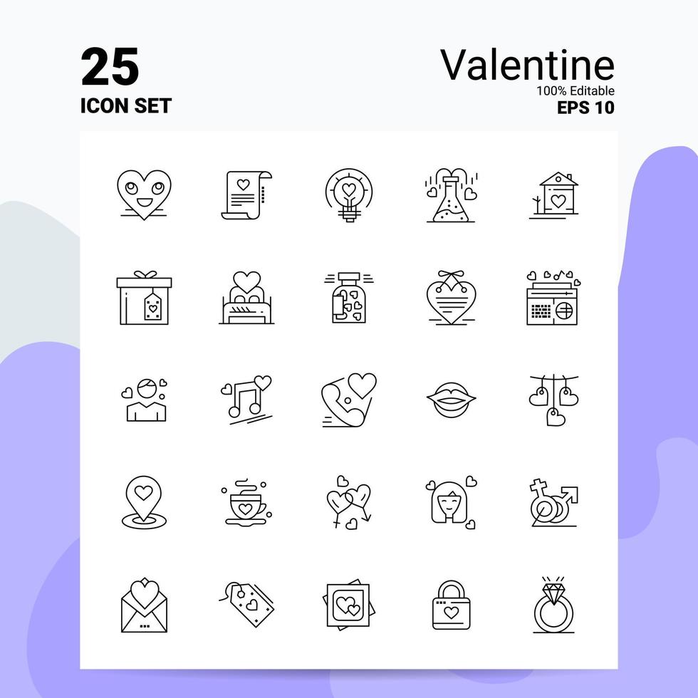 25 conjunto de iconos de san valentín 100 archivos eps 10 editables concepto de logotipo de empresa ideas diseño de icono de línea vector