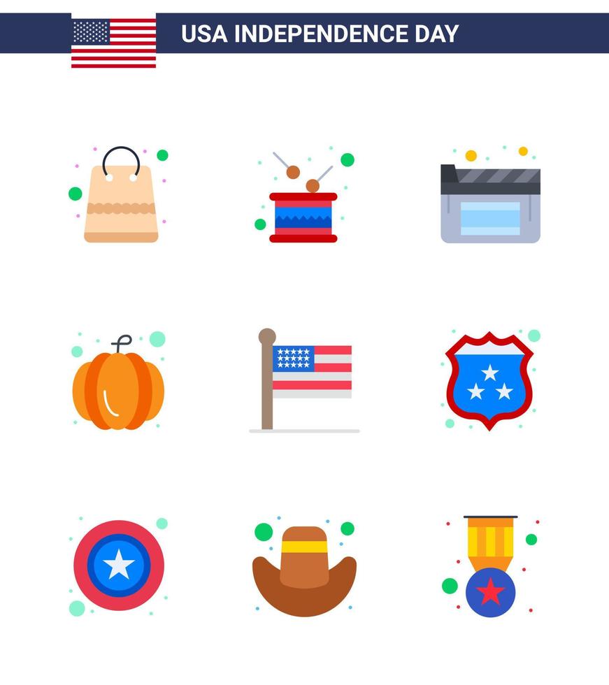 paquete de línea de vector editable del día de estados unidos 9 pisos simples de bandera unida independencia festival de estados unidos elementos de diseño de vector de día de estados unidos editables estadounidenses