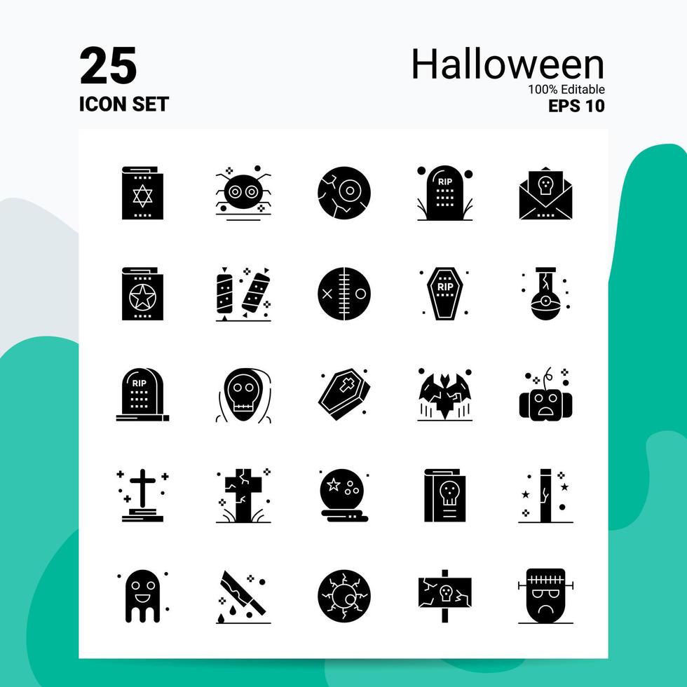 25 conjunto de iconos de halloween 100 archivos eps 10 editables ideas de concepto de logotipo de empresa diseño de icono de glifo sólido vector